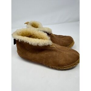 LL Bean Wicked Good Shearling Bootie Slippers Brown Suede Womens 9 M 105120